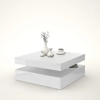 Forte Couchtisch mit drehbarer Tischplatte Weiß Hochglanz 78 x 35 x 78 cm