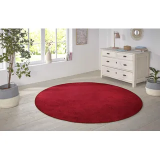 Hanse Home Nasty Teppich Rund – Wohnzimmerteppich Flauschiger Kurzflor Einfarbig Unifarben für Esszimmer, Wohnzimmer, Kinderzimmer, Flur, Schlafzimmer, Küche – Uni Rot, 200cm