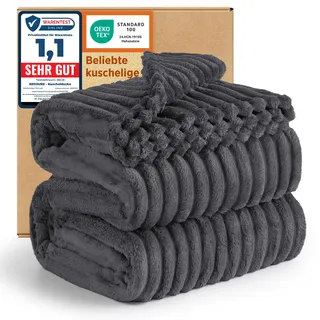 BEDSURE Kuscheldecke Flauschig - Wolldecke & Fleecedecke, Sofadecke, Weiche Warme Grobe Korddecke für Zimmer Deko, Wohn- & Kuscheldecken, Tagesdecke, Große Decke, Dunkelgrau, 230 x 270 cm