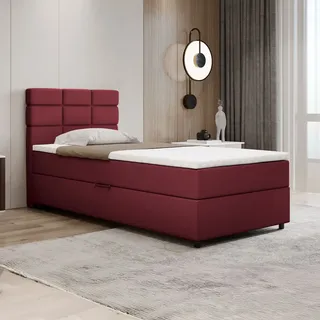 panda möbel Boxspringbett 100x200, mit Bettkasten, Rot, Matratze und Topper, Einzelbett, REVE, Panda Möbel - Rot