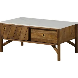 MASSIVMOEBEL24.DE Couchtisch Mango 100x60x45 braun geölt / echter Marmor LOS ANGELES #05 - Braun