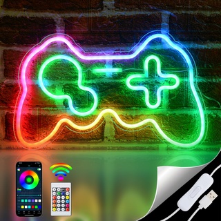 Rdutuok 41 x 26cm Leuchtreklame Gaming Neon Schild Neonlicht Fernbedienung,LED Schild Blau Gamepad Neon Sign,Gaming Zimmer deko,Led Wand für Schlafzimmer Kinder Spielzimmer Party