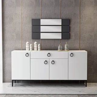 Homemania M.M.M.01.06.33.01951 Otto Spiegel mit 3 Paneelen für Wohnzimmer, Schlafzimmer, Badezimmer, Anthrazit, Holz, 15 x 2 x 90 cm