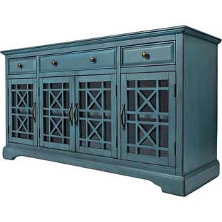 FURNLUX Anrichte Avola Türkis Und Messing 153cm / Hauptfarbe: Blau / Abmessungen: 153 x 82 x 49 cm - Blau