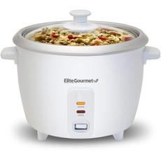 Elite Gourmet Elite Cuisine ERC006 Elektrischer Reiskocher mit automatischer Warmhaltefunktion, macht Suppen, Eintöpfe, Getreide, heiße Cerealien, weiß, 6 Tassen gekocht (3 Tassen ungekocht)