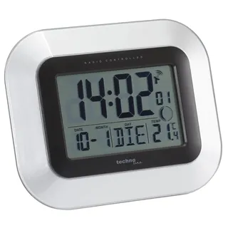 Technoline Funkwanduhr WS8005 – Digitale Wanduhr mit DCF-77 Funkuhr, Temperaturanzeige, Datum & Wochentag, Alarm & Snooze, Mondphase, 12/24h, Kalender bis 2054 – Modernes Design, leise Wohnzimmer Uhr