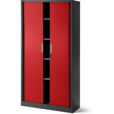 Bild Rollladenschrank Aktenschrank Büroschrank mit Rolltüren Metall Pulverbeschichtung 4 Einlegeböden 185 cm x 90 cm x 45 cm (Anthrazit-Rot)