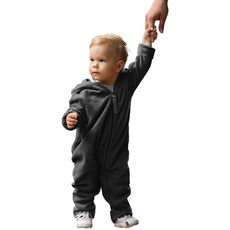 Bild von Baby Overall aus Fleece, extra lange Beine - perfekt für die Babytrage, Umschlagbündchen, Daumenloch - anthrazit 92-98
