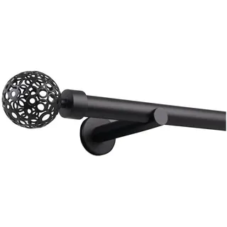 deco-raum Gardinenstange auf Maß 25mm 1-läufig Schwarz-matt mit Kugel - Serie Style – 260cm