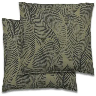Zierkissenset , Grün , Textil , 2-teilig , Blätter , Füllung: Polyester, Hohlfaser , 48x48 cm , pflegeleicht, hochwertige Qualität, langlebig, für den Außenbereich geeignet , Heimtextilien, Wohntextilien, Kissen, Zierkissen
