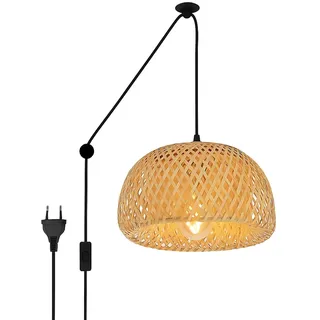 B·LED BARCELONA LED BarcelonaLED Deckenleuchte, Hängeleuchte, Weide, Bambus, Rattan, mit Kordelzug, Wandschalter, Vintage, Riemenscheibe für Küche, Wohnzimmer