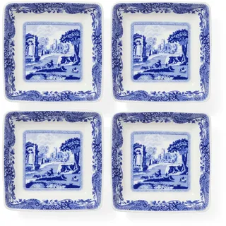 Spode Blaue italienische quadratische Schalen | Set mit 4 kleinen Servierschalen für Dips, Saucen und Gewürze | 7,6 cm große Schalen aus feinem Porzellan | mikrowellen- und spülmaschinenfest, 1808386