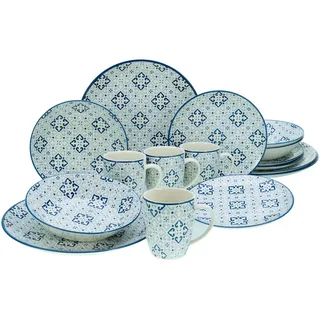 Creatable Kombiservice , Blau, Weiß , Keramik , 16-teilig , 300 ml , lebensmittelecht, stapelbar , Geschirr, Geschirrsets, Kombiservice