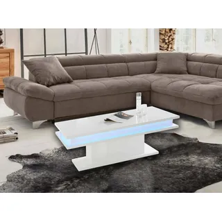 Dmora - Couchtisch Leon, niedriger Couchtisch, Zeitungsständer, 100 % Made in Italy, 100 x 55 x 42 cm, glänzend weiß mit LED-Licht,