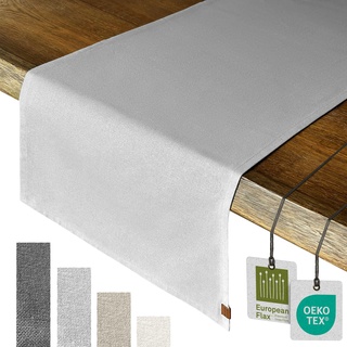 MIQIO® Design Premium Tischläufer aus 100% Leinen - Moderne Tischdekoration für jeden Esstisch - Ökotex Zertifiziert - Tischband - Tischdecke - (40 x 150 cm) - hellgrau