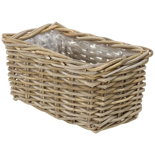 Dehner Rattan Pflanzkasten, ca. 30 x 15 x 15 cm, Rattangeflecht, grau/braun