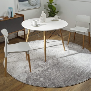 Livabliss Bangkok Wohnzimmer Teppich modern – Abstrakt Design in Marmor Optik für Wohnzimmer 160 cm Rund, Esszimmer, Schlafzimmer - Marmor Teppich groß, weicher Teppich Kurzflor in Elfenbein, Schwarz