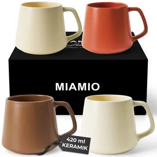 MIAMIO - Kaffeetassen 4er-Set/Kaffeebecher Keramik (420 ml) groß, Tassen Set für Cappuccino, Tee, Espresso - Mikrowellen- und Spülmaschinenfest - Luxe Kollektion (Beige Pastell)