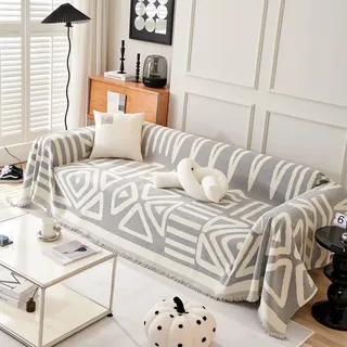 VanderHOME Chenille Sofa Überwurfdecke Große 2/3 Sitzer Sofaüberwurf Vielseitige Wohndecke als Dekodecke, Couch Überwürf, Sofa Überzug und Tagesdecke mit Deko Quasten 180 * 230cm-Grau