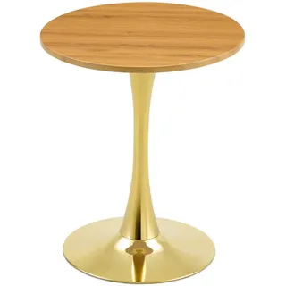 Oxeza Esstisch kleiner runder 60/60/72 cm Holzton mit goldenen Metallbeinen , Naturfarben , Mode , Rund,Rund , 60x72x60 cm , Esszimmer, Esstische