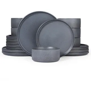 Richmount Star 18-teiliges teller set, Geschirrset 6 personen, Steingut Geschirr Set, Anti-Kratzer Tafelservice, Mikrowellen & Spülmaschinenfest, Matt Schwarz