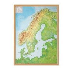 Georelief 3D Reliefkarte Skandinavien - mit Naturholzrahmen - groß