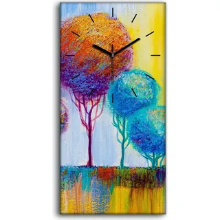 Wandbild Leinwand Bilder Wanduhr 30x60 Malerei Abstrakte Kunst Bäume bunt - schwarze Hände