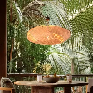 Handgeflochtene Korb-Pendelleuchte, geometrisches Design, natürlicher Boho-Stil, E27-Fassung, ideal für Wohn- oder Esszimmer, schwarz, Ø61 cm