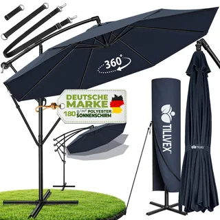 tillvex Sonnenschirm Navy-Blau Ø 350 cm Ampelschirm Gartenschirm Marktschirm Kurbel Balkon Alu Neigbar - Blau