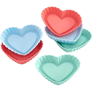 Lurch 83017 FlexiForm Tortelett Herz 6er Set / 6 Backförmchen für kleine Herzen aus 100% BPA-freiem Platin Silikon, Pastel Mix
