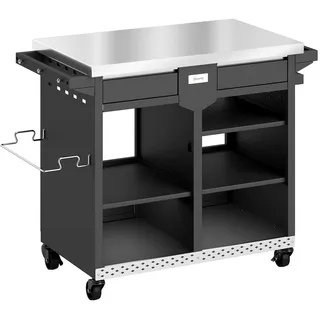 Outsunny Grillwagen Edelstahl Schwarz , Metall , 54x85.5x117 cm , Grills, Holzkohlegriller