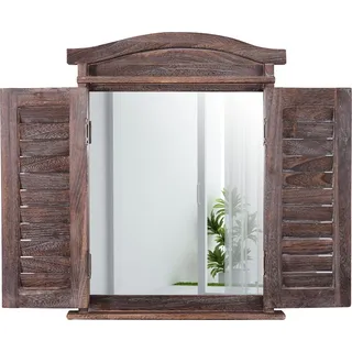 Wandspiegel Spiegelfenster mit Fensterläden 53x42x5cm  braun shabby - Braun