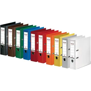 Falken Original Falken 10er Pack Chromocolor Premium-Ordner. Made in Germany. Kunststoffbezug außen und innen 8 cm breit DIN A4 farbig sortiert Ringordner Aktenordner Briefordner