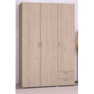 furn.design Kleiderschrank "Enjour" in Eiche Drehtürenschrank 3-türig 120 cm, 5 Wäschefächer - Naturbelassen