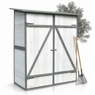 Mucola Gerätehaus Geräteschuppen Gartenschrank Geräteschrank XXL Holz Gartenhaus Schuppen Garten Stauraum Haus Schrank - Weiß/Grau - Grau