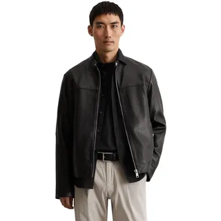 Lederjacke MARC O'POLO, Herren, Gr. 52, schwarz, Obermaterial: 100% Lammleder, regular fit, Jacken Lederjacke, im Biker-Stil, kleiner Stehkragen, aus Lammleder