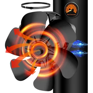 semai Kaminventilator Magnetisch, 6 Blättern Leiser Kamin Ofenventilator ohne strom mit Thermometer für Holz/Brennholz/Feuerstelle/Ofenrohr - 1pcs Ersatzteil Ring