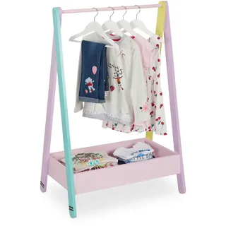 Relaxdays, bunt Kinder Kleiderständer, Kleiderstange für Kinderzimmer, mit Ablage, HBT: 99x64,5x42 cm, Kindergarderobe, Holz