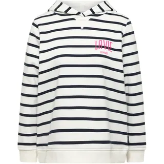 Hoodie CECIL, Damen, Gr. M (40), universal blau, Sweatware, Obermaterial: 65% Baumwolle, 35% Polyester. Futter: 50% Baumwolle, 50% Polyester, bedruckt, gestreift, normal hüftbedeckend, Rundhals, Sweatshirts Hoodie, mit Print auf der Brust und in Streifen-Optik