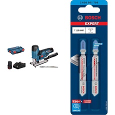 Bosch Professional 12V System Akku Stichsäge GST 12V-70 (inkl. 2x 3.0Ah Akkus und Ladegerät, in L-BOXX)+3x Expert ‘Stainless Steel’ T 118 AHM Stichsägeblatt (für Edelstahlbleche, Länge 83 mm, Zubehör)