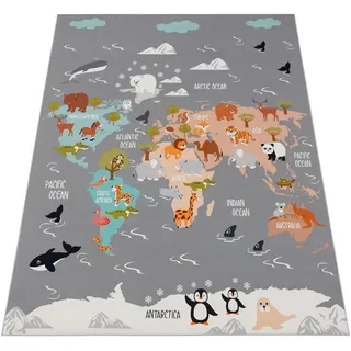 Paco Home Kinderteppich, »Bino 581« rechteckig 4 mm Höhe Spielteppich, Motiv Weltkarte & Tiere, Kinderzimmer,