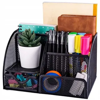 Grosser Schreibtisch-Organizer, Geräumig, Metall, 6 Fächer + Schublade