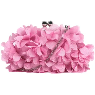 MilyaDE Damen Clutch Blumen Elegante Brauttasche Hochzeit Party Kleidertasche Abendtasche Handtasche mit Kette Kiss Lock, Pink
