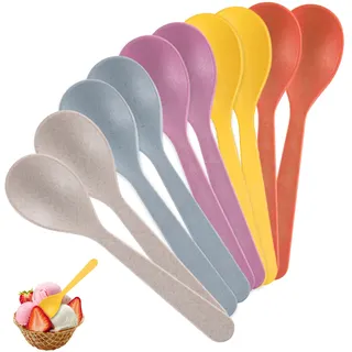 Tarqite 10 Stück Eierlöffel Kunststoff, 14cm Bunt Plastiklöffel, Joghurtlöffel Klein, Marmeladenlöffel, Wiederverwendbar Plastik Löffel Rundem Kopf für Suppen, Getränke, Eiscreme, Joghurt, Kaffee