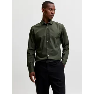 Langarmhemd JACK & JONES "JJJOE SHIRT LS PLAIN", Herren, Gr. XL, N-Gr, grün (forest night fit:, slim), Web, Obermaterial: 65% Polyester, 35% Baumwolle, unifarben, slim fit normal, ohne Ausschnitt, Ärmel mit Ärmelschlitz 2-Knopf-Manschette, Hemden Langarmhemd, Materialmix, slim fit