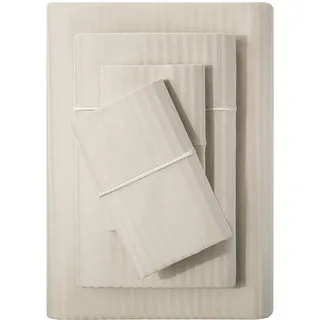 Feather & Stitch Damast-Bettwäsche-Set, Fadenzahl 500, 100% Baumwolle, weich, atmungsaktiv, 4-teilig, 45,7 cm Tiefe Taschen, Satingewebe, gestreift, Matratze, Resort, Hotel, luxuriös (Beige,