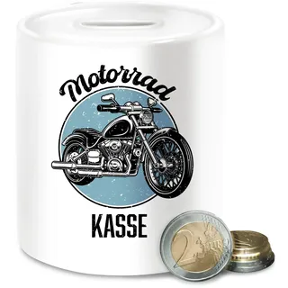 - Spardosen - Spardose Motorrad Kasse I Sparbüchse Motorrad Führerschein I Bike I Moped - Unisize - Weiß - Geschenkidee Motorradfahrer für Biker Motorcycle Amerika Geschenkideen mit