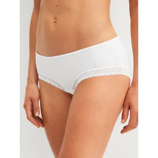 Panty CALIDA "Etude Ajours", Damen, Gr. S (40/42), weiß, Obermaterial: 89% Modal, 11% Elasthan, körpernah, Unterhosen Panty, mit tiefem Beinausschnitt, zarte Spitzendetails, femininer Look