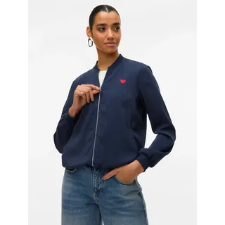 Blouson VERO MODA "VMCOCO L/S BOMBER AOP WVN NOOS", Damen, Gr. XS, navy blazer detail:rot heart, Web, Obermaterial: 96% Polyester, 4% Elasthan, bedruckt, regular fit normal, Rippbündchen, Jacken Blouson, Materialmix