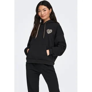 Kapuzensweatshirt ONLY "ONLDAZE L/S ANIMAL HOODIE DETAILS CS SWT", Damen, Gr. XL, schwarz print:zas zebra, detail gold glitter, Sweatware, Obermaterial: 60% Baumwolle, 40% Polyester, unifarben mit Farbeinsatz, regular fit normal, Rundhals, Sweatshirts Kapuzensweatshirt